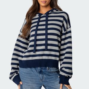 Striped Hooded Knit Sweater