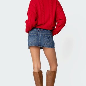 Embroidered Pocket Denim Mini Skirt