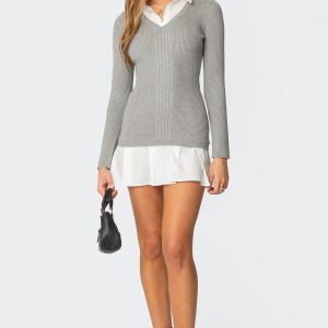 Two In One Collared Sweater Dress