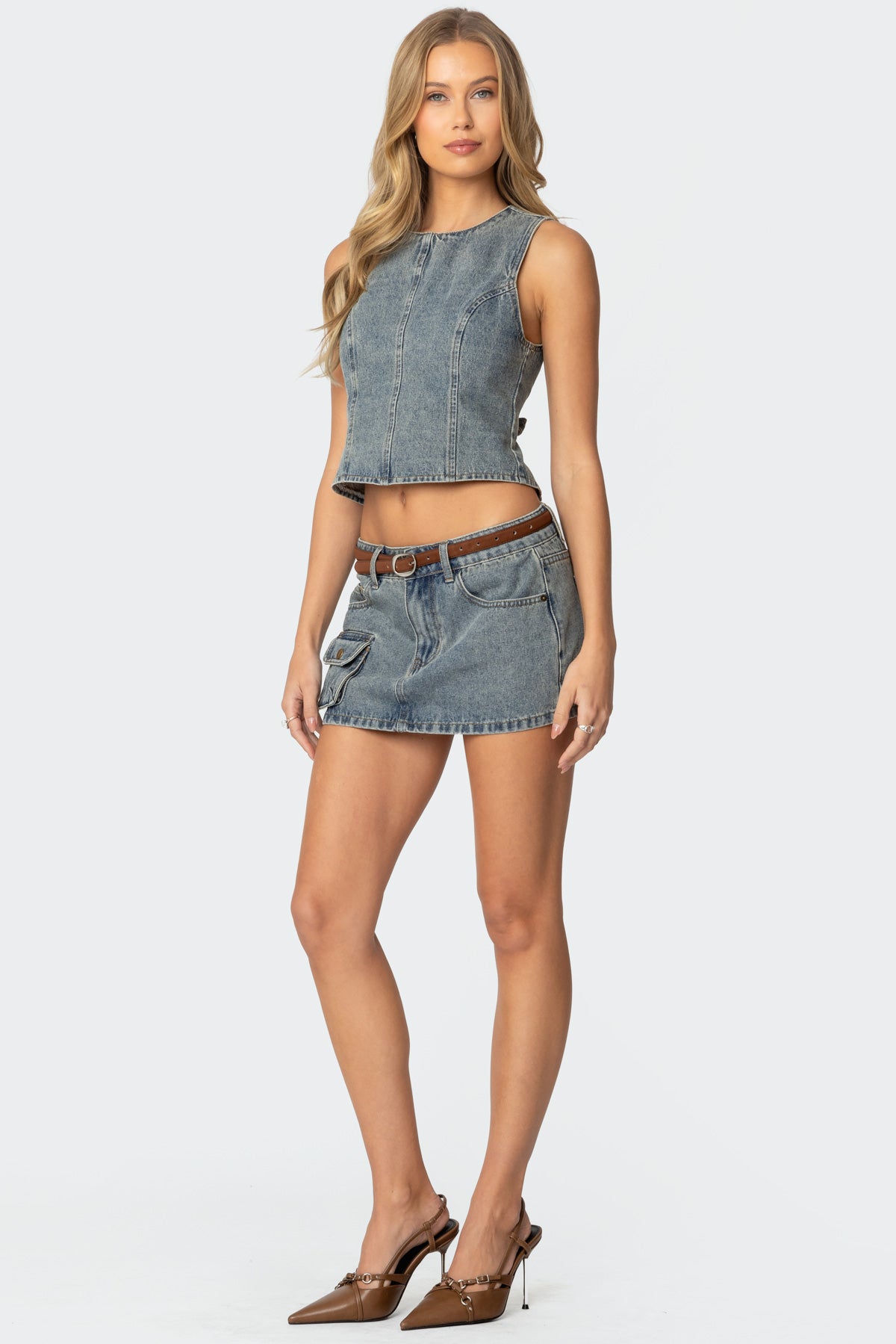 Quinlan Denim Cargo Mini Skirt - Image 3