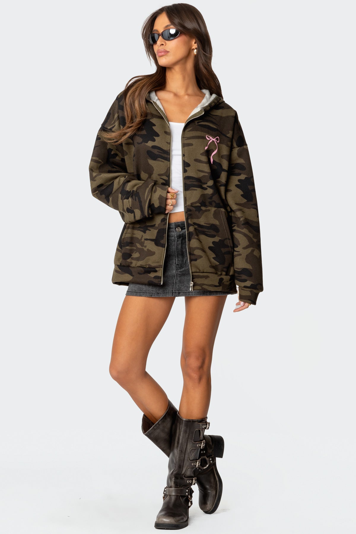 Camo Oversized Bow Detail Hoodie - Image 2
