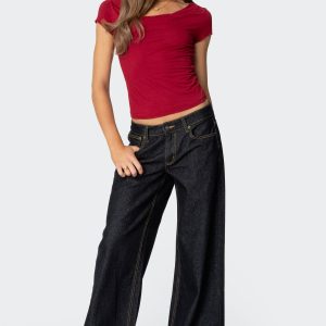 Plaid Cuffed Low Rise Jeans