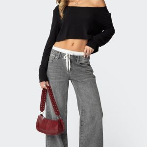 Drawstring Boxer Detail Jeans