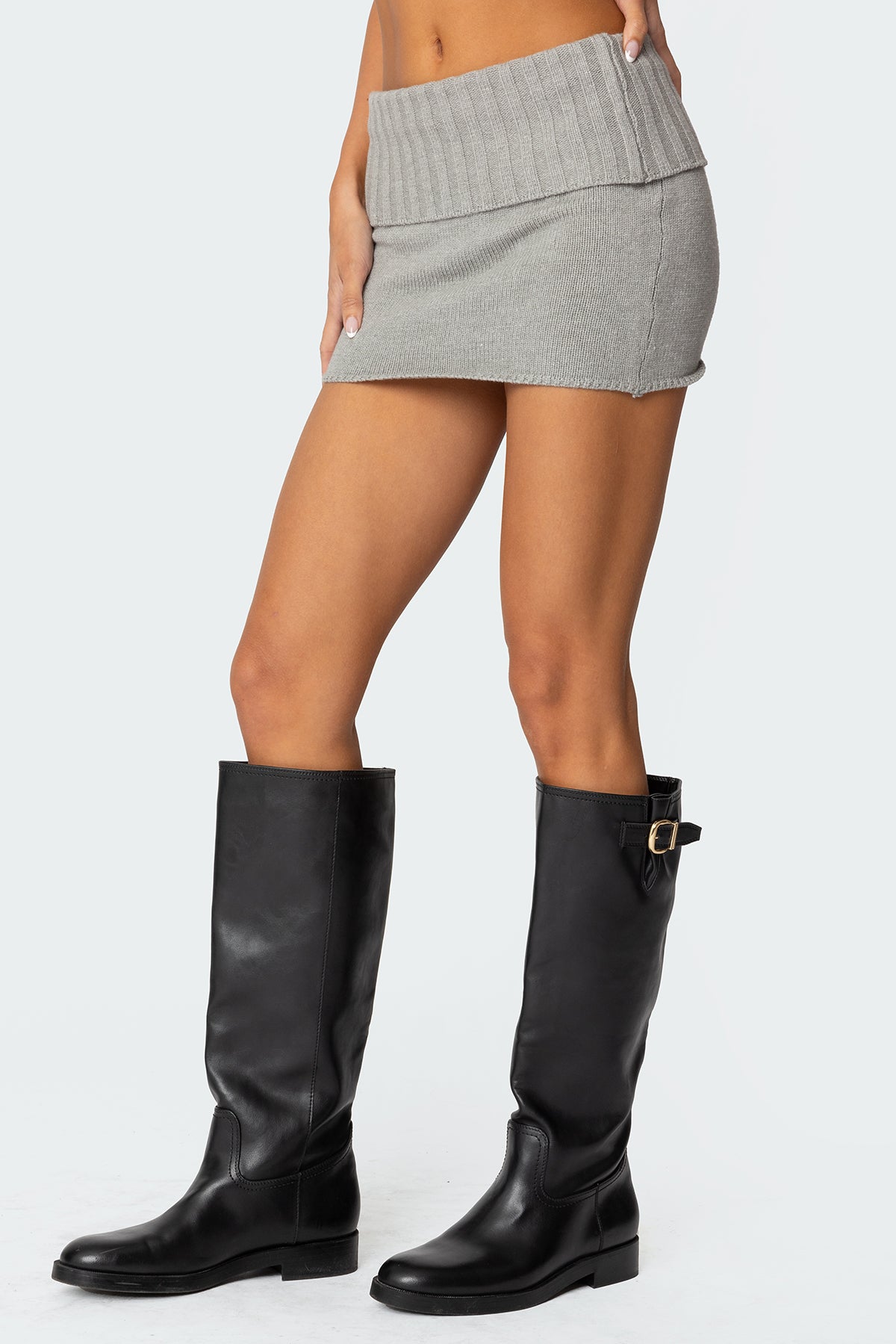 Gino Fold Over Knit Mini Skirt - Image 4