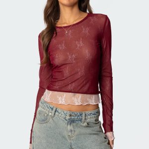 Lacey Sheer Mesh Crew Neck Top