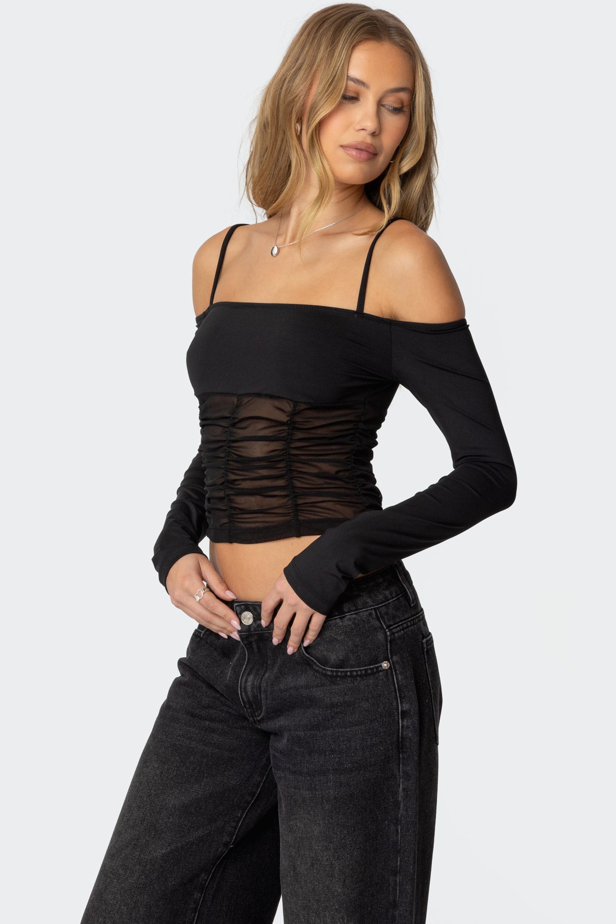 Susie Off Shoulder Mesh Top - Image 3