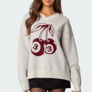 Cherry 3 Oversized V Neck Sweater