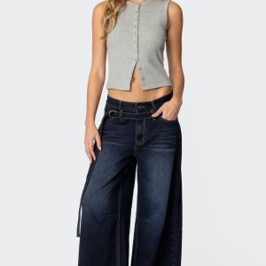 Super Baggy Belted Low Rise Jeans