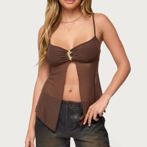 Reeve Split Front Sheer Mesh Top