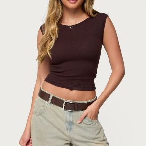 Jarah Pointelle Knit Boat Neck Top