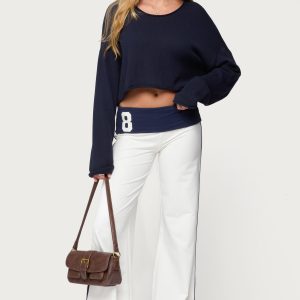 8 Contrast Fold Over Wide Leg Pants