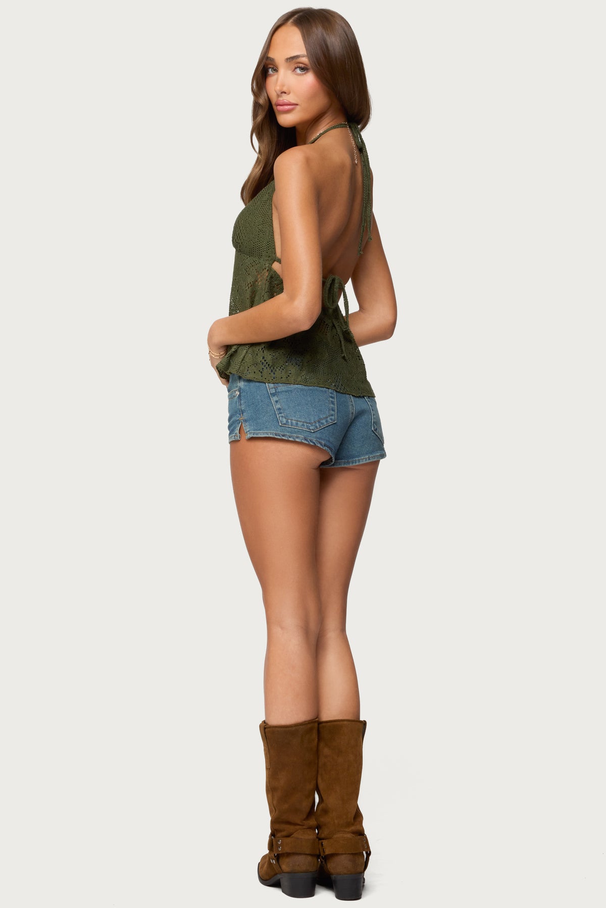 Sheer Crochet Babydoll Halter Top - Image 5