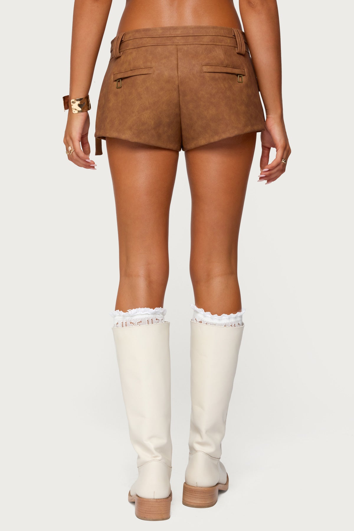 Washed Faux Leather Micro Cargo Shorts - Image 5