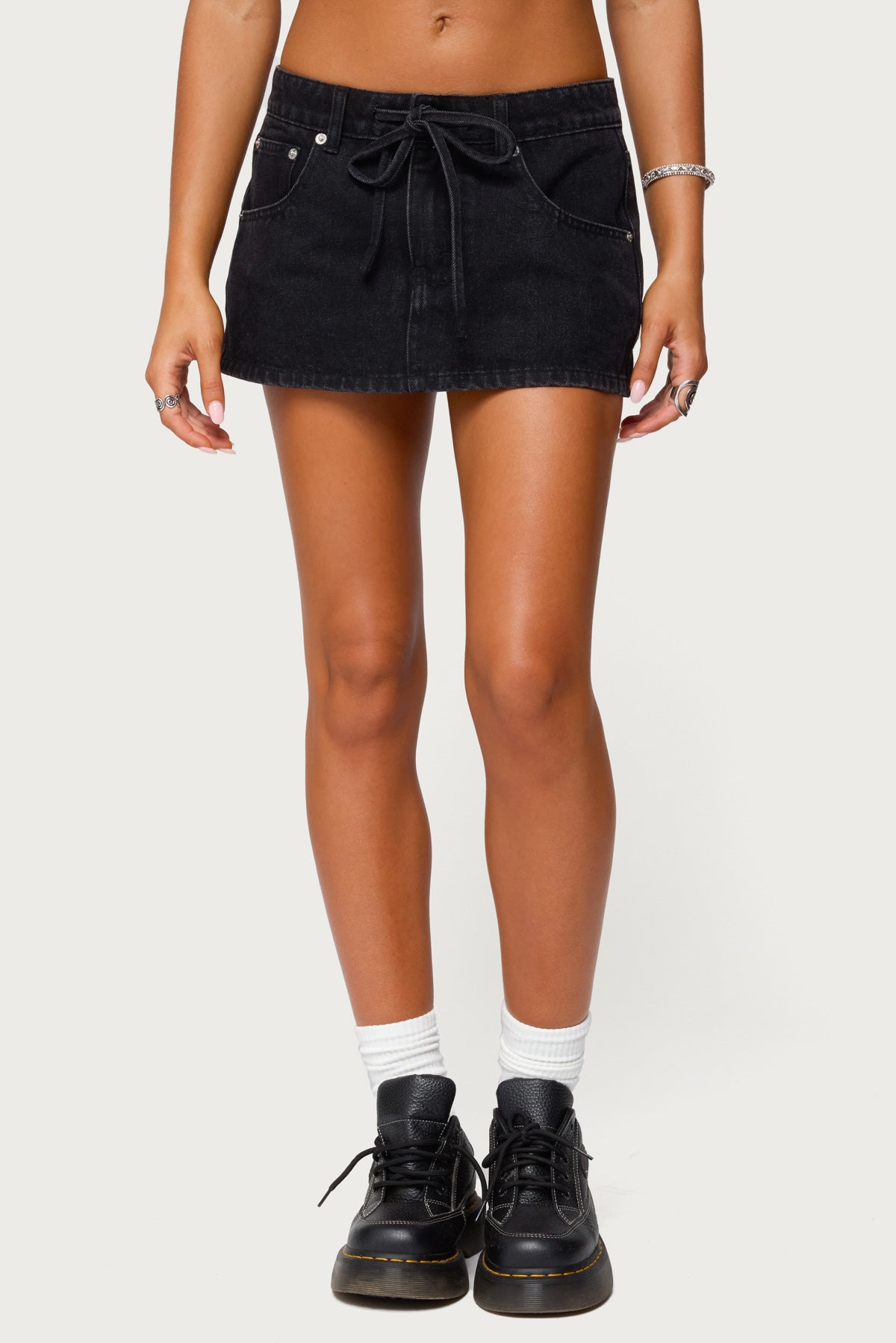 Ziggie Tie Front Denim Mini Skort - Image 2