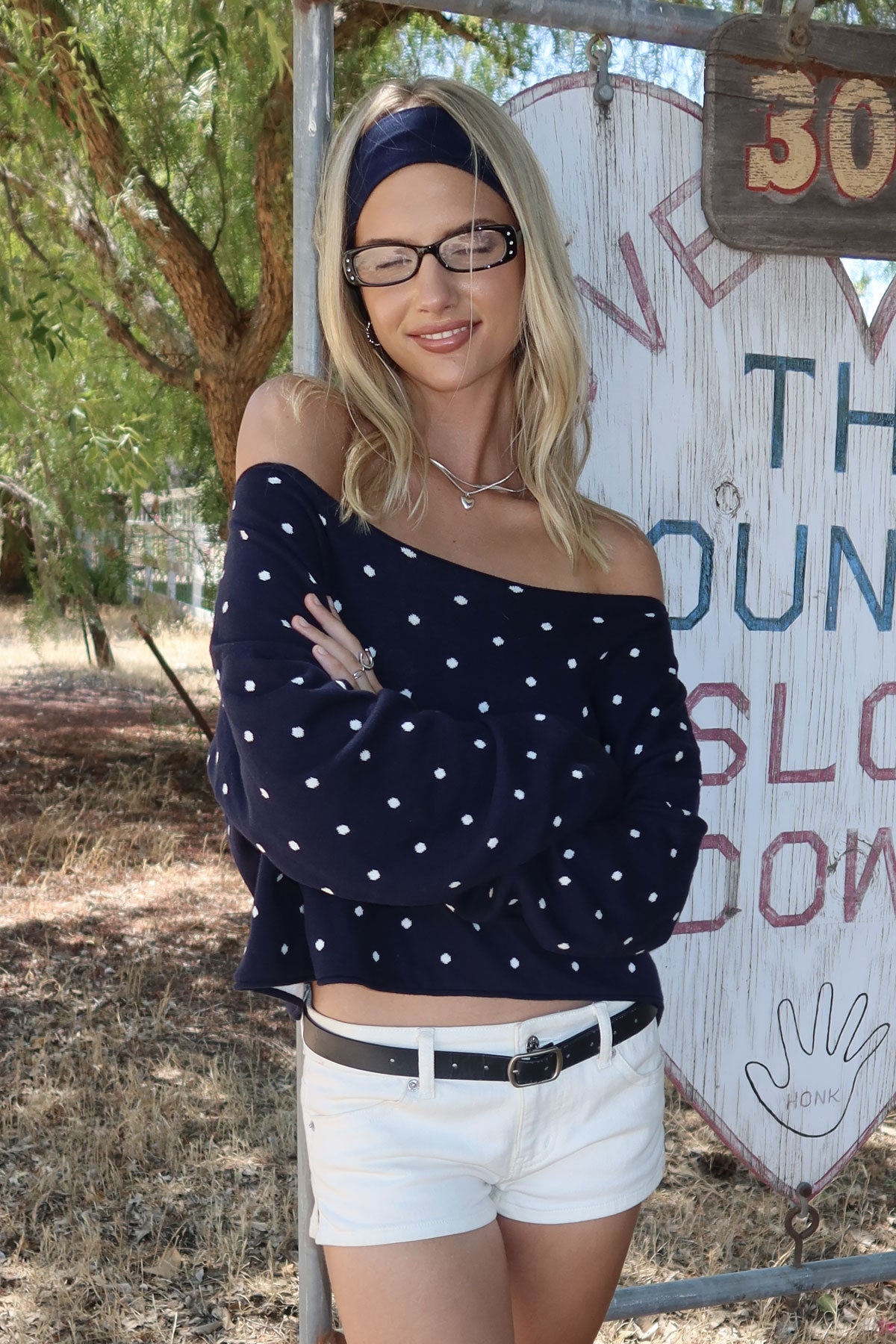 Oversized Off Shoulder Polka Dot Sweater - Image 7
