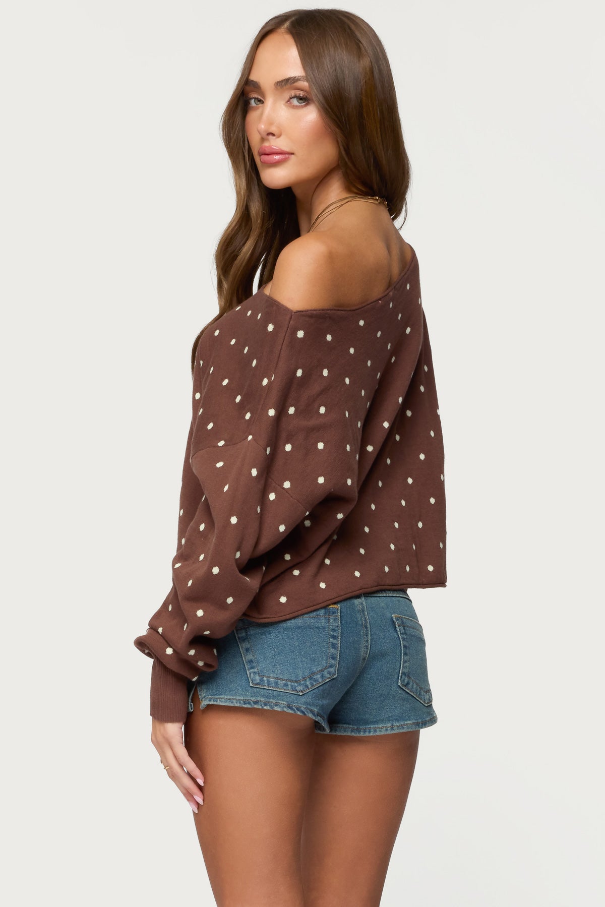 Oversized Off Shoulder Polka Dot Sweater - Image 5