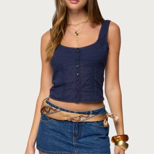 Embroidered Cotton Button Up Top