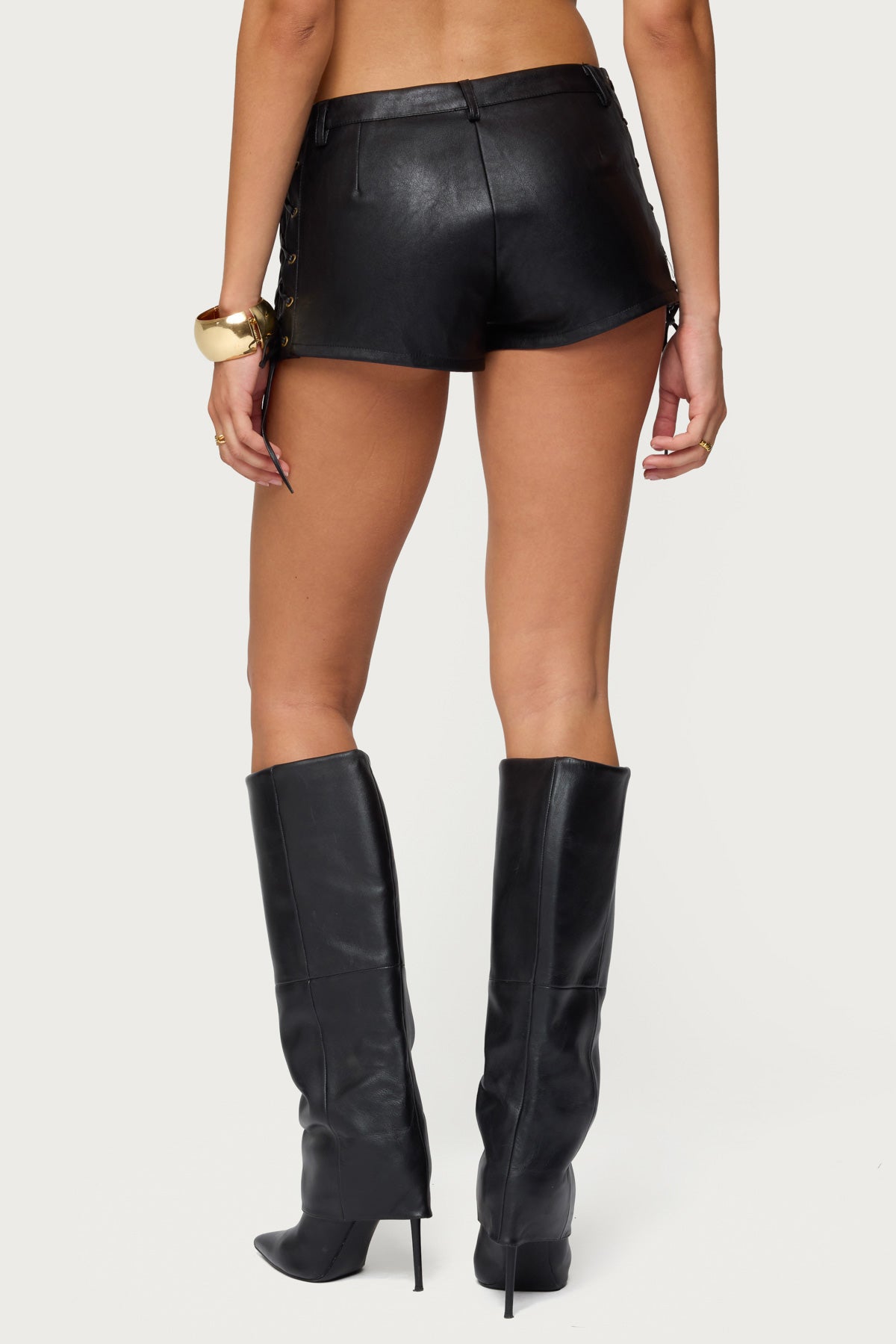 Kariss Lace Up Faux Leather Micro Shorts - Image 5