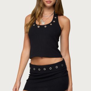 Havana Grommet Ribbed Halter Top
