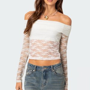 Elysia Fold Over Sheer Lace Top