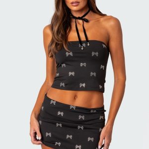 Rhinestone Bow Tube Top