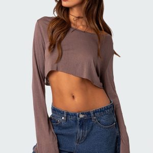 Sheer Raw Hem Crop Top