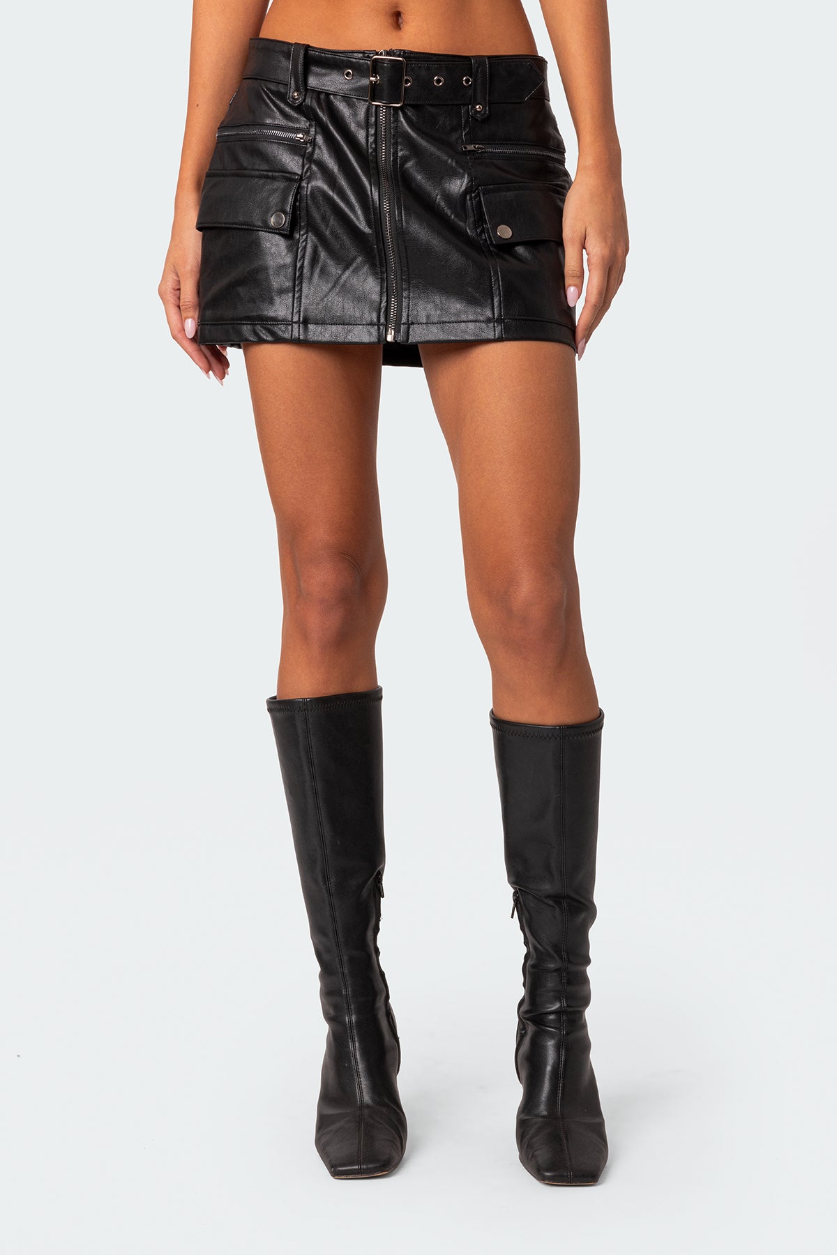 Faux Leather Cargo Mini Skirt - Image 2